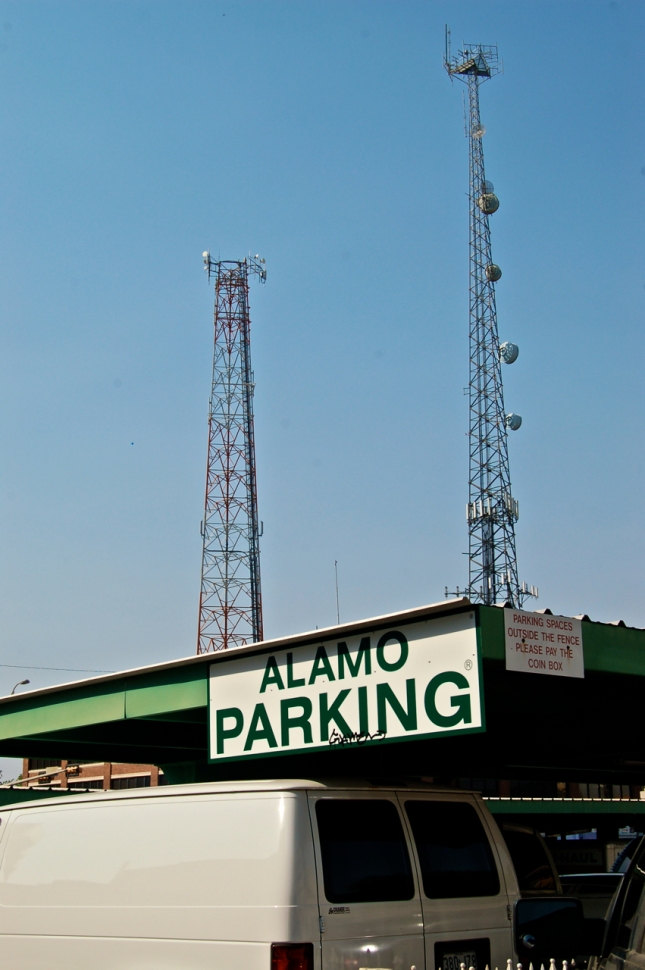 San Antonio electricity towers and Alamo Parking